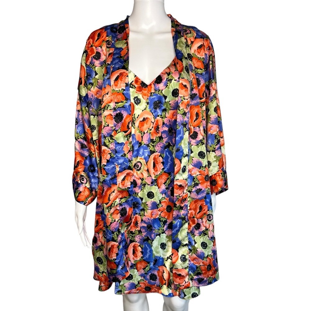 VTG Gold Label Victoria Secret‎ Floral Slip Dress Robe L READ